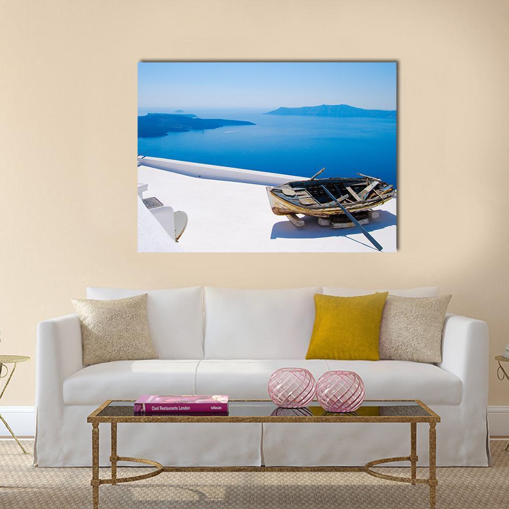 Abandoned Boat On Santorini Islands Canvas Wall Art-1 Piece-Gallery Wrap-48" x 32"-Tiaracle