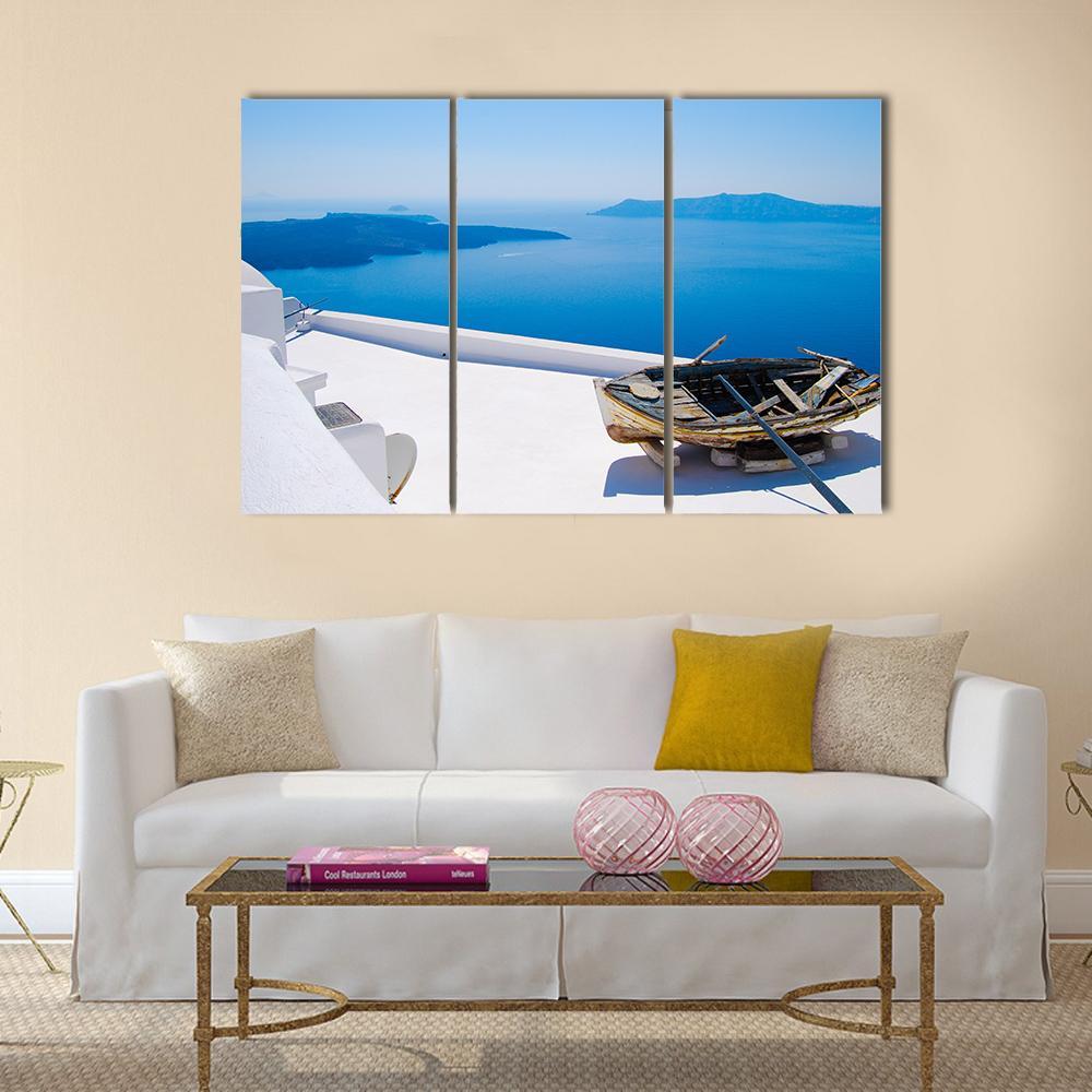 Abandoned Boat On Santorini Islands Canvas Wall Art-3 Horizontal-Gallery Wrap-37" x 24"-Tiaracle