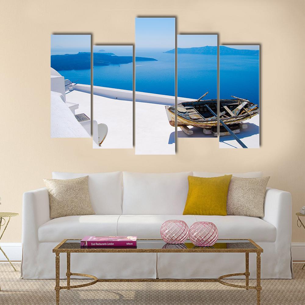 Abandoned Boat On Santorini Islands Canvas Wall Art-5 Pop-Gallery Wrap-47&quot; x 32&quot;-Tiaracle