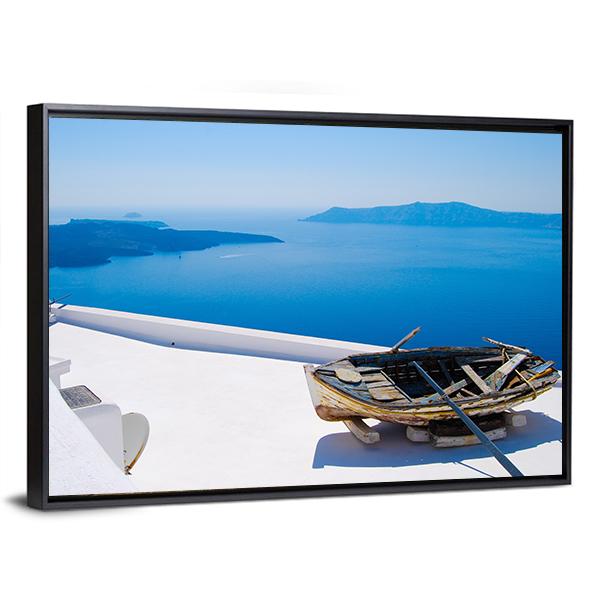 Abandoned Boat On Santorini Islands Canvas Wall Art-3 Horizontal-Gallery Wrap-25" x 16"-Tiaracle