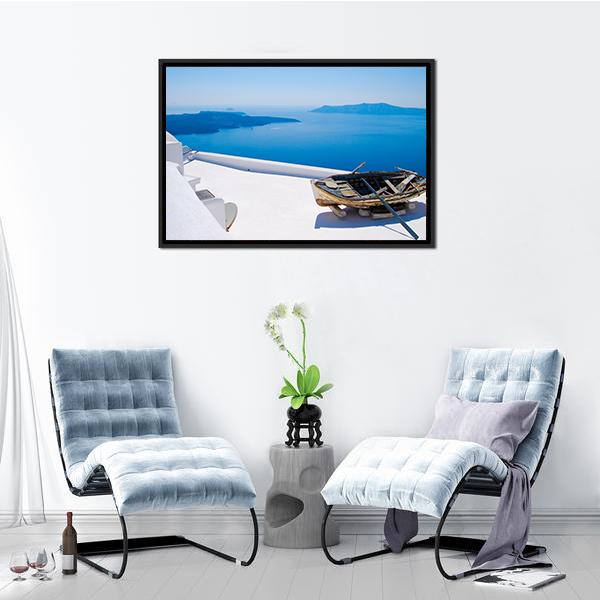 Abandoned Boat On Santorini Islands Canvas Wall Art-3 Horizontal-Gallery Wrap-25" x 16"-Tiaracle