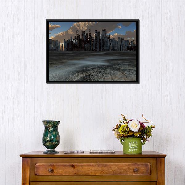 Abandoned City Canvas Wall Art-1 Piece-Floating Frame-24" x 16"-Tiaracle