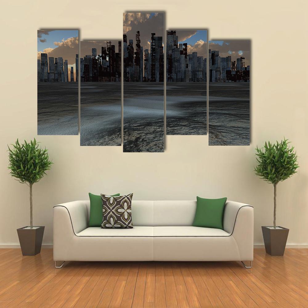 Abandoned City Canvas Wall Art-5 Pop-Gallery Wrap-47" x 32"-Tiaracle