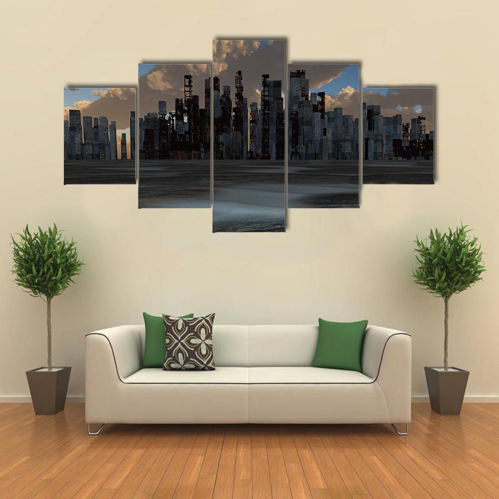 Abandoned City Canvas Wall Art-5 Star-Gallery Wrap-62" x 32"-Tiaracle