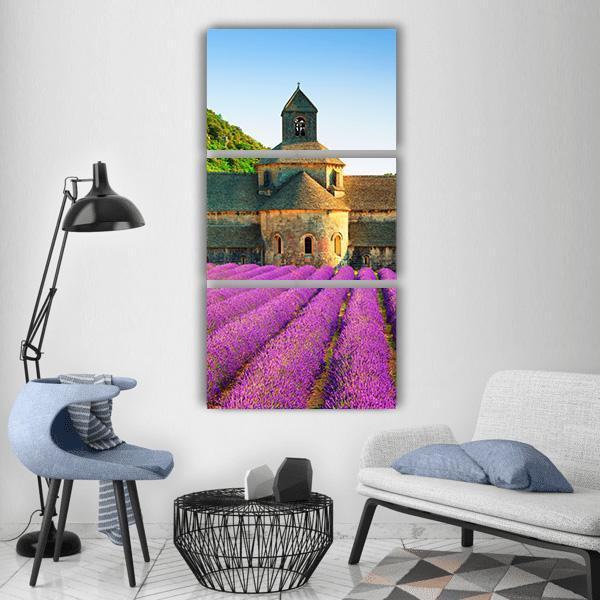 Sénanque Abbey With Flowers Vertical Canvas Wall Art-3 Vertical-Gallery Wrap-12" x 25"-Tiaracle
