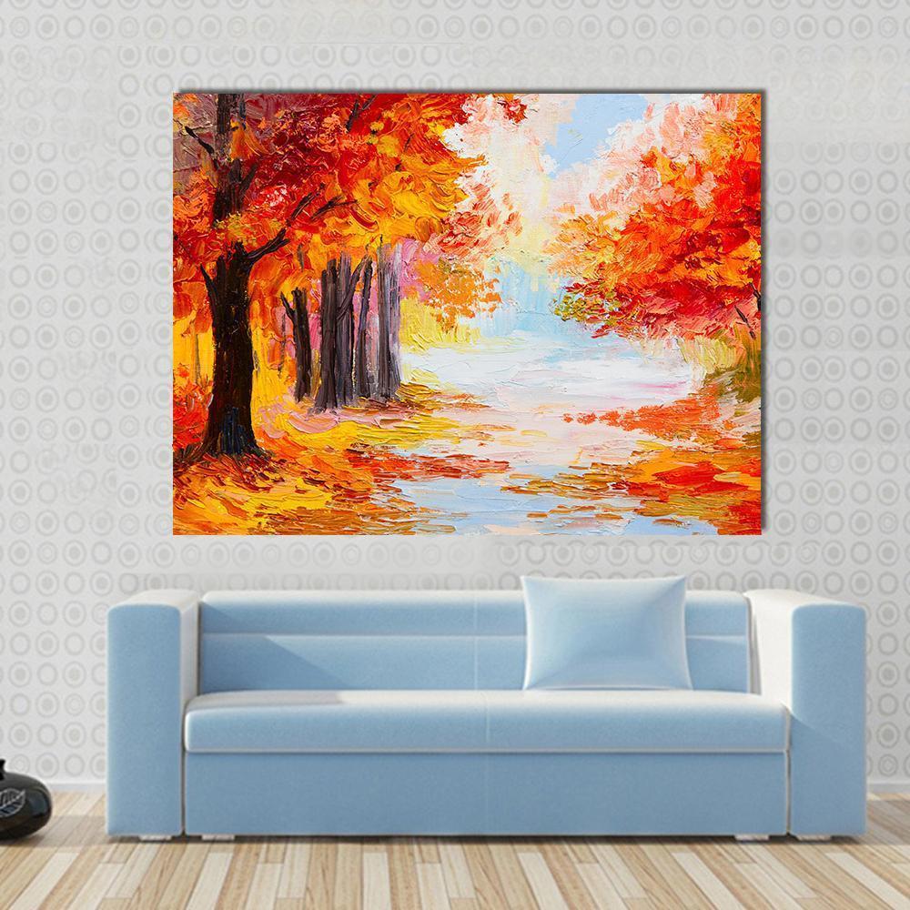 Abstract Autumn Forest Canvas Wall Art-1 Piece-Gallery Wrap-48&quot; x 32&quot;-Tiaracle