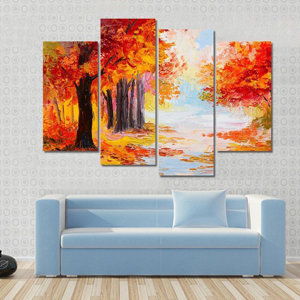 Abstract Autumn Forest Canvas Wall Art-4 Pop-Gallery Wrap-50&quot; x 32&quot;-Tiaracle