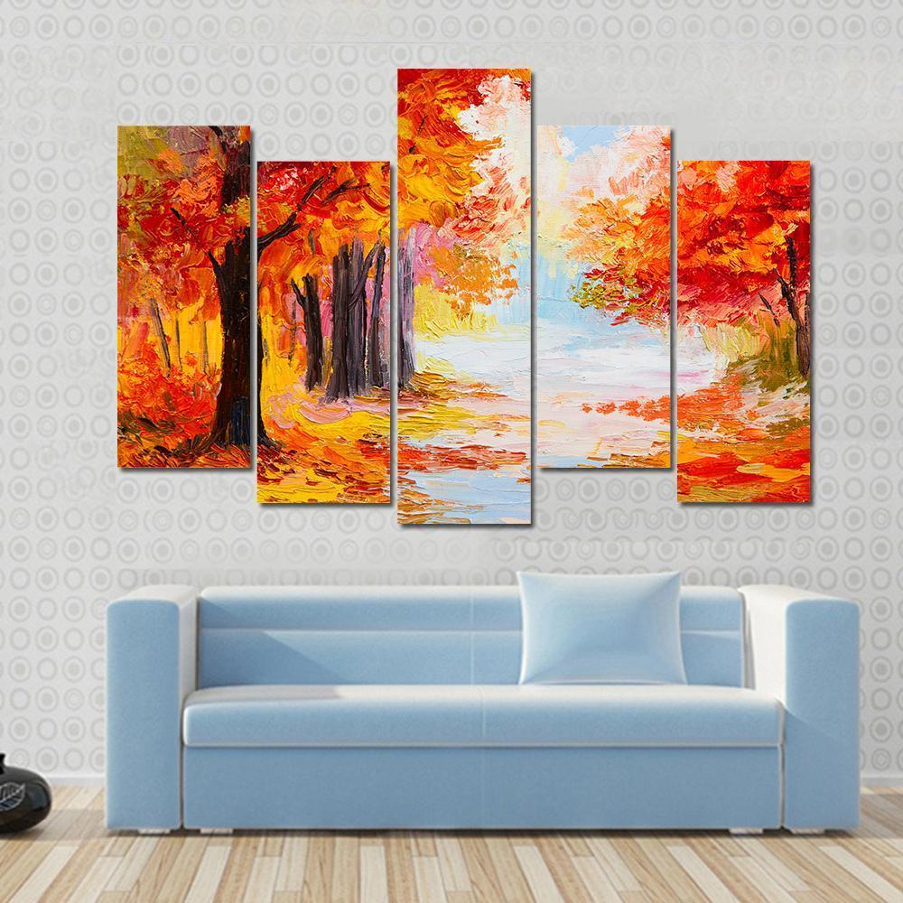 Abstract Autumn Forest Canvas Wall Art-5 Pop-Gallery Wrap-47&quot; x 32&quot;-Tiaracle