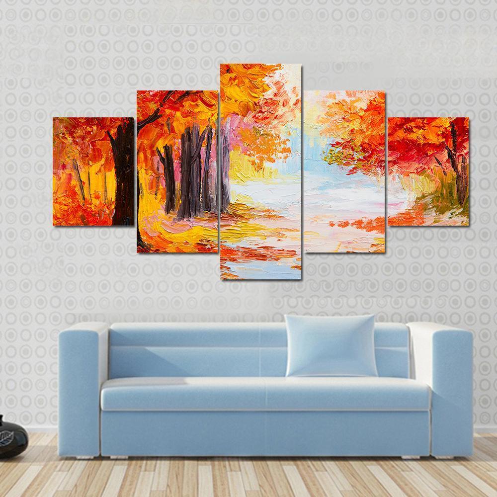 Abstract Autumn Forest Canvas Wall Art-5 Star-Gallery Wrap-62&quot; x 32&quot;-Tiaracle
