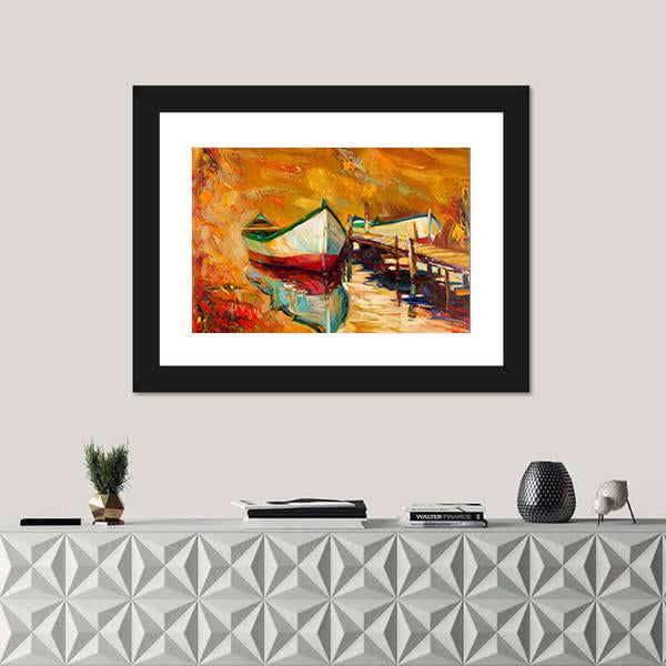 Abstract Boat &amp; Jetty Canvas Wall Art-1 Piece-Framed Print-20" x 16"-Tiaracle