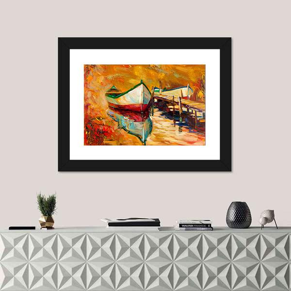 Abstract Boat &amp; Jetty Canvas Wall Art-1 Piece-Framed Print-20" x 16"-Tiaracle