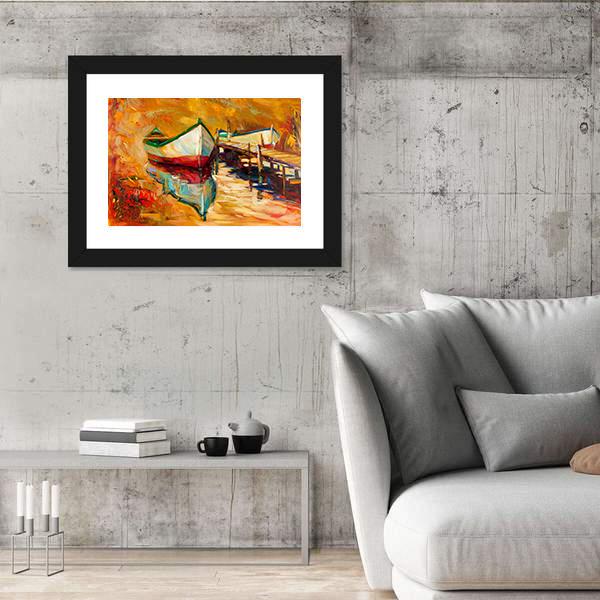 Abstract Boat &amp; Jetty Canvas Wall Art-3 Horizontal-Gallery Wrap-25" x 16"-Tiaracle