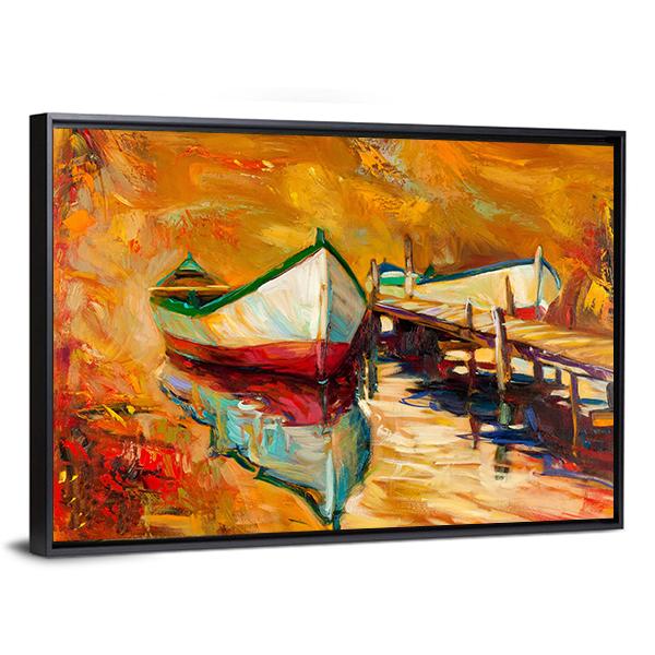 Abstract Boat &amp; Jetty Canvas Wall Art-3 Horizontal-Gallery Wrap-25" x 16"-Tiaracle