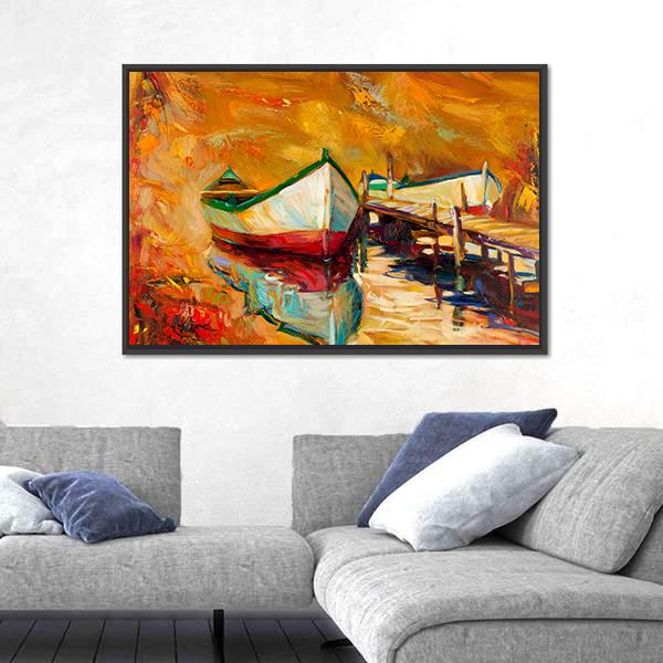 Abstract Boat & Jetty Canvas Wall Art-5 Horizontal-Gallery Wrap-22" x 12"-Tiaracle