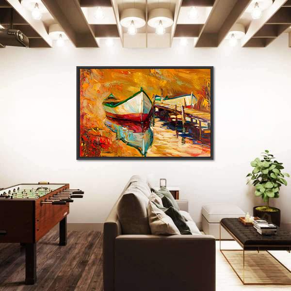 Abstract Boat &amp; Jetty Canvas Wall Art-3 Horizontal-Gallery Wrap-25" x 16"-Tiaracle