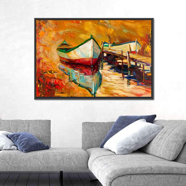 Abstract Boat &amp; Jetty Canvas Wall Art-3 Horizontal-Gallery Wrap-25" x 16"-Tiaracle
