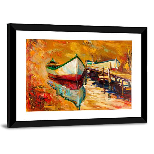 Abstract Boat & Jetty Canvas Wall Art-5 Horizontal-Gallery Wrap-22" x 12"-Tiaracle