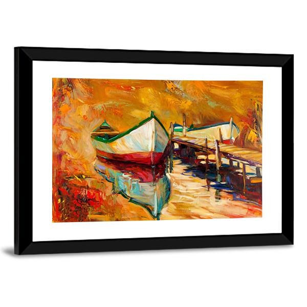 Abstract Boat &amp; Jetty Canvas Wall Art-3 Horizontal-Gallery Wrap-25" x 16"-Tiaracle