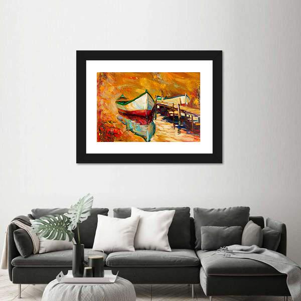Abstract Boat & Jetty Canvas Wall Art-5 Horizontal-Gallery Wrap-22" x 12"-Tiaracle