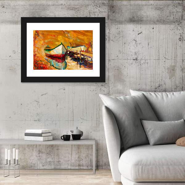 Abstract Boat &amp; Jetty Canvas Wall Art-5 Horizontal-Gallery Wrap-22" x 12"-Tiaracle