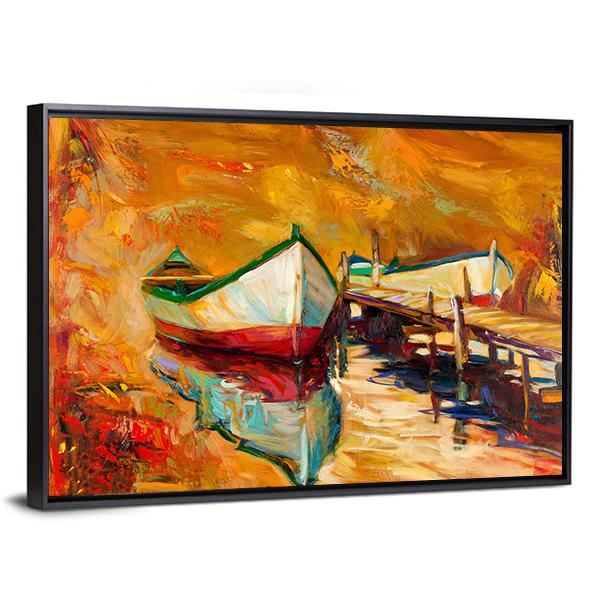 Abstract Boat &amp; Jetty Canvas Wall Art-5 Horizontal-Gallery Wrap-22" x 12"-Tiaracle