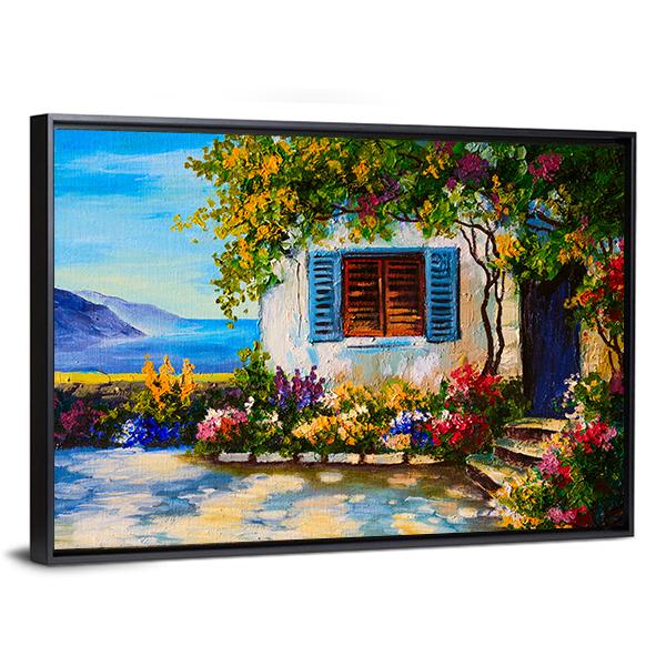 Abstract House Near The Sea Canvas Wall Art-3 Horizontal-Gallery Wrap-25&quot; x 16&quot;-Tiaracle