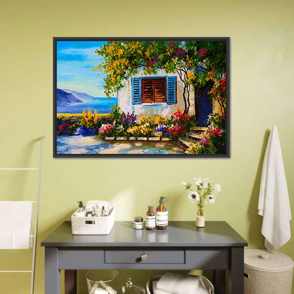 Abstract House Near The Sea Canvas Wall Art-1 Piece-Floating Frame-24&quot; x 16&quot;-Tiaracle