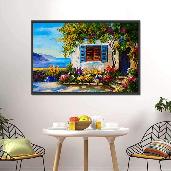 Abstract House Near The Sea Canvas Wall Art-3 Horizontal-Gallery Wrap-25&quot; x 16&quot;-Tiaracle