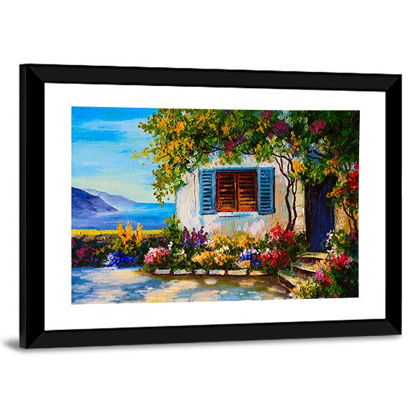 Abstract House Near The Sea Canvas Wall Art-3 Horizontal-Gallery Wrap-25&quot; x 16&quot;-Tiaracle