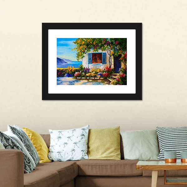 Abstract House Near The Sea Canvas Wall Art-3 Horizontal-Gallery Wrap-25&quot; x 16&quot;-Tiaracle