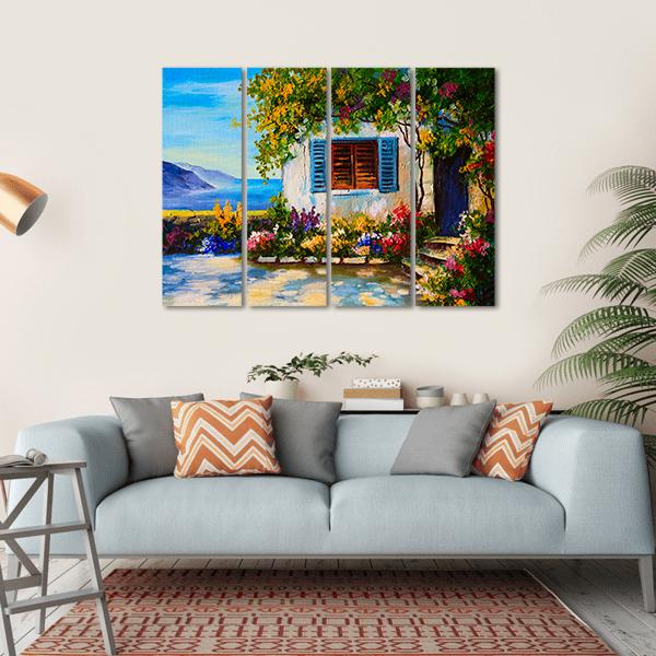 Abstract House Near The Sea Canvas Wall Art-4 Horizontal-Gallery Wrap-34" x 24"-Tiaracle