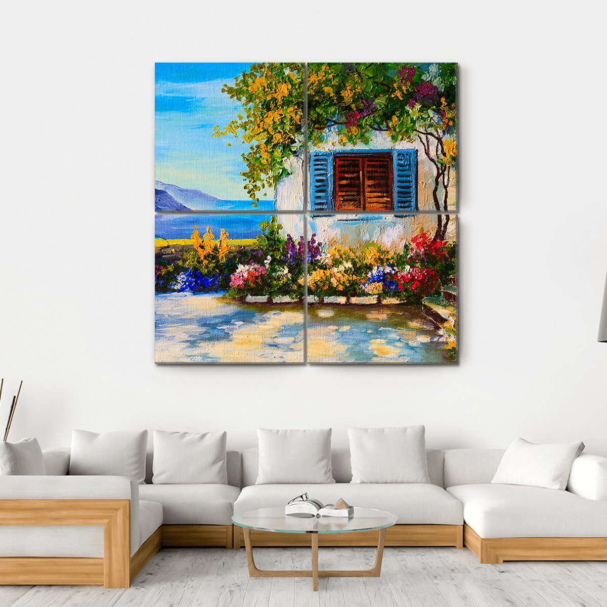 Abstract House Near The Sea Canvas Wall Art-4 Square-Gallery Wrap-17" x 17"-Tiaracle
