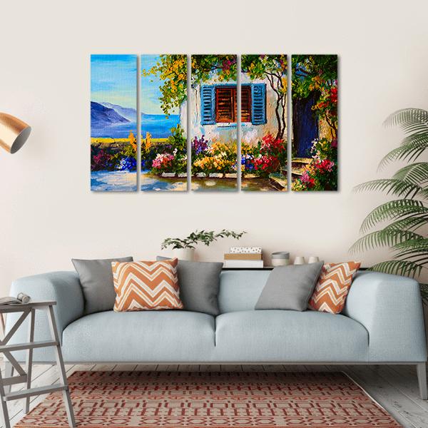 Abstract House Near The Sea Canvas Wall Art-5 Horizontal-Gallery Wrap-22" x 12"-Tiaracle
