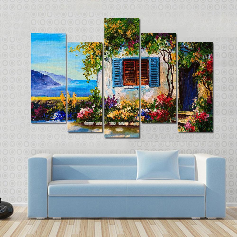 Abstract House Near The Sea Canvas Wall Art-5 Pop-Gallery Wrap-47&quot; x 32&quot;-Tiaracle