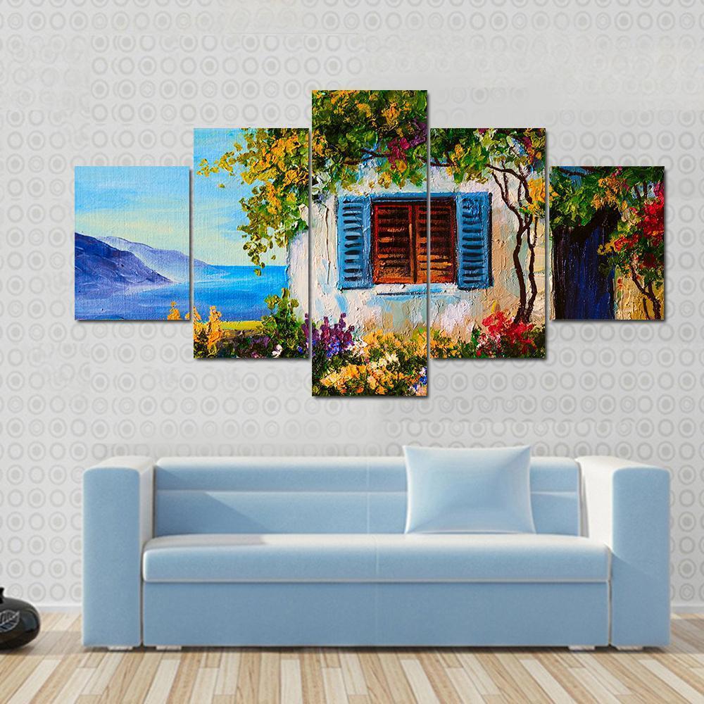 Abstract House Near The Sea Canvas Wall Art-4 Pop-Gallery Wrap-50" x 32"-Tiaracle