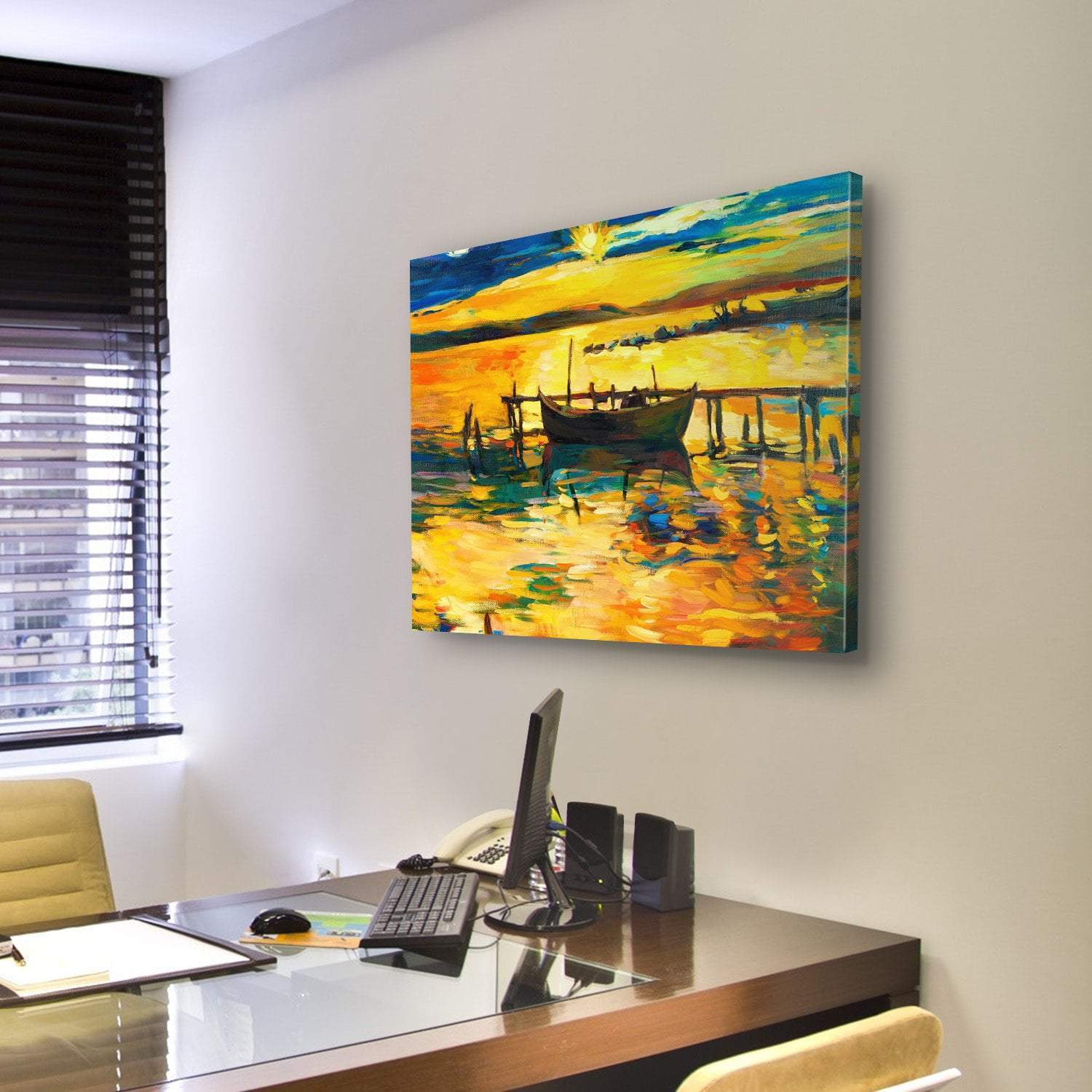 Abstract Of Boat & Jetty Canvas Wall Art-3 Horizontal-Gallery Wrap-25" x 16"-Tiaracle