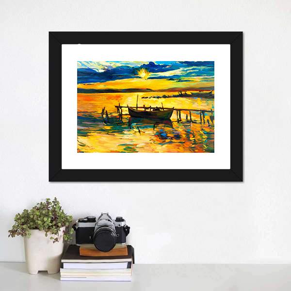 Abstract Of Boat &amp; Jetty Canvas Wall Art-1 Piece-Framed Print-20" x 16"-Tiaracle