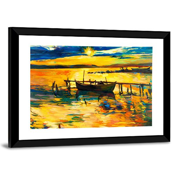 Abstract Of Boat & Jetty Vertical Canvas Wall Art-3 Vertical-Gallery Wrap-12" x 25"-Tiaracle