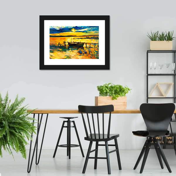 Abstract Of Boat & Jetty Vertical Canvas Wall Art-3 Vertical-Gallery Wrap-12" x 25"-Tiaracle