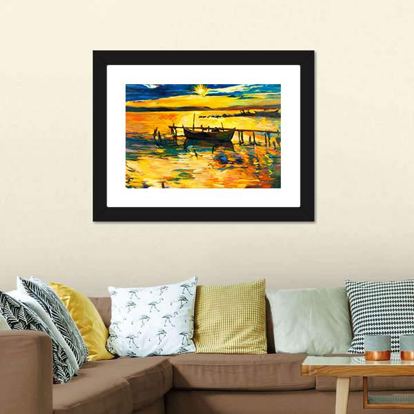 Abstract Of Boat &amp; Jetty Vertical Canvas Wall Art-3 Vertical-Gallery Wrap-12" x 25"-Tiaracle