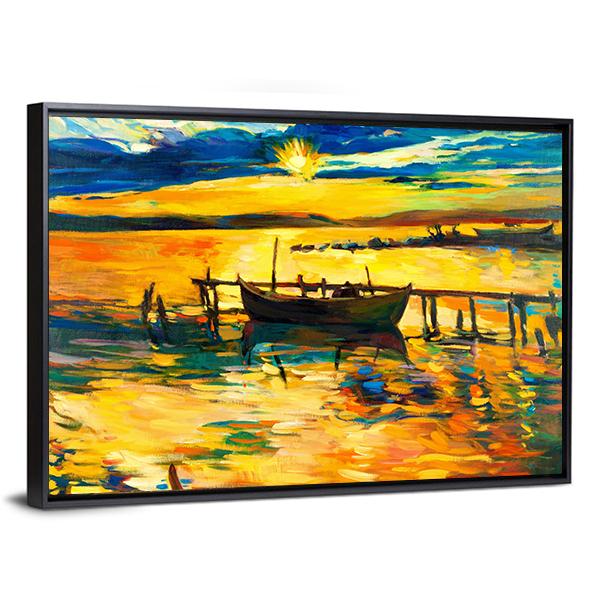 Abstract Of Boat &amp; Jetty Vertical Canvas Wall Art-3 Vertical-Gallery Wrap-12" x 25"-Tiaracle