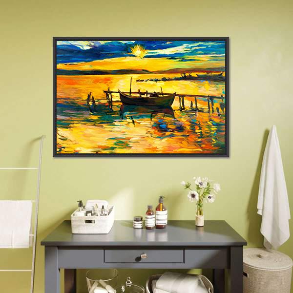 Abstract Of Boat &amp; Jetty Vertical Canvas Wall Art-3 Vertical-Gallery Wrap-12" x 25"-Tiaracle