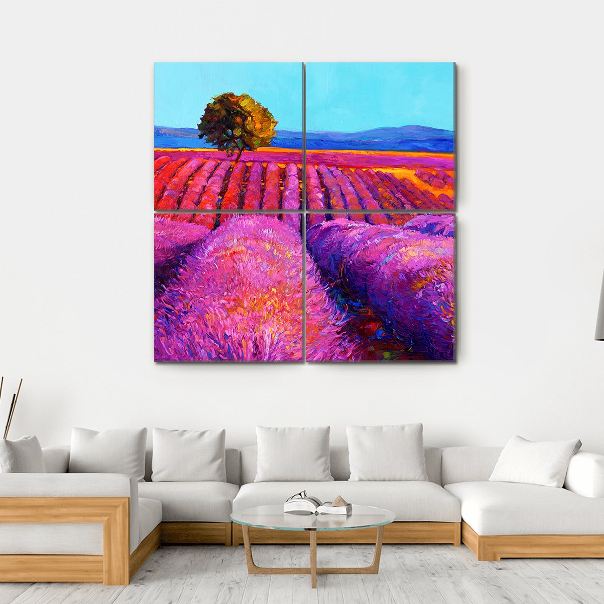 Abstract Lavender Fields Canvas Wall Art-4 Square-Gallery Wrap-17" x 17"-Tiaracle