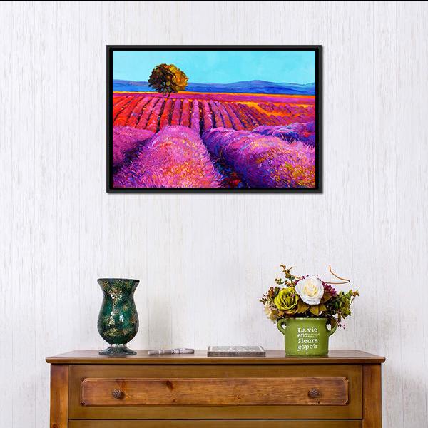 Abstract Lavender Fields Canvas Wall Art-1 Piece-Floating Frame-24" x 16"-Tiaracle