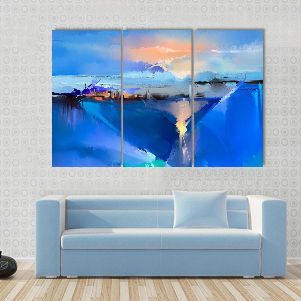 Abstract Of Tree Hill And Green Blue Field With Sunlight Canvas Wall Art-3 Horizontal-Gallery Wrap-37" x 24"-Tiaracle