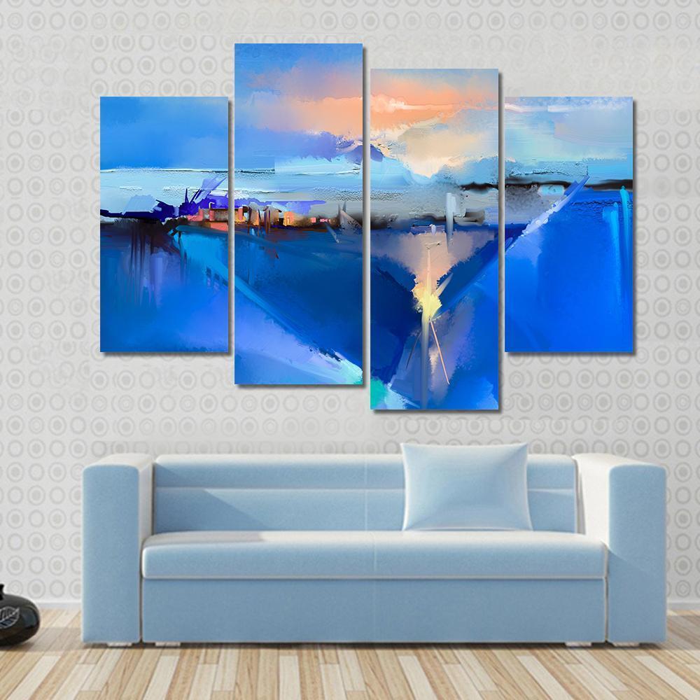 Abstract Of Tree Hill And Green Blue Field With Sunlight Canvas Wall Art-4 Pop-Gallery Wrap-50" x 32"-Tiaracle