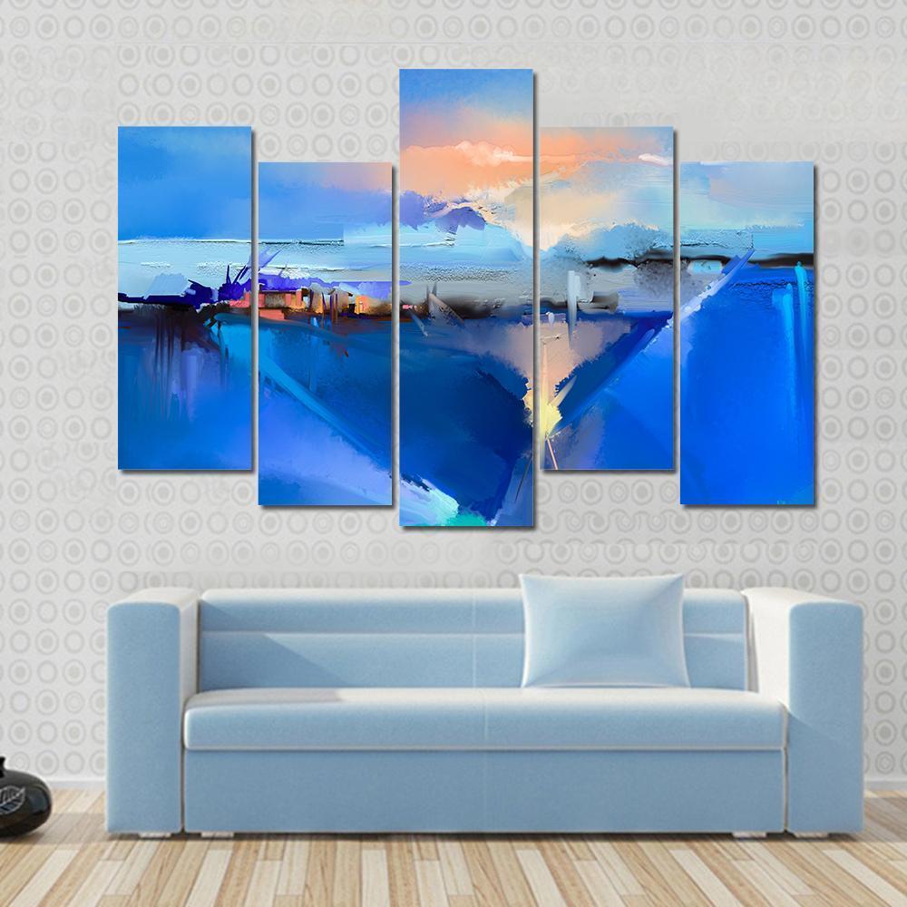 Abstract Of Tree Hill And Green Blue Field With Sunlight Canvas Wall Art-5 Pop-Gallery Wrap-47" x 32"-Tiaracle