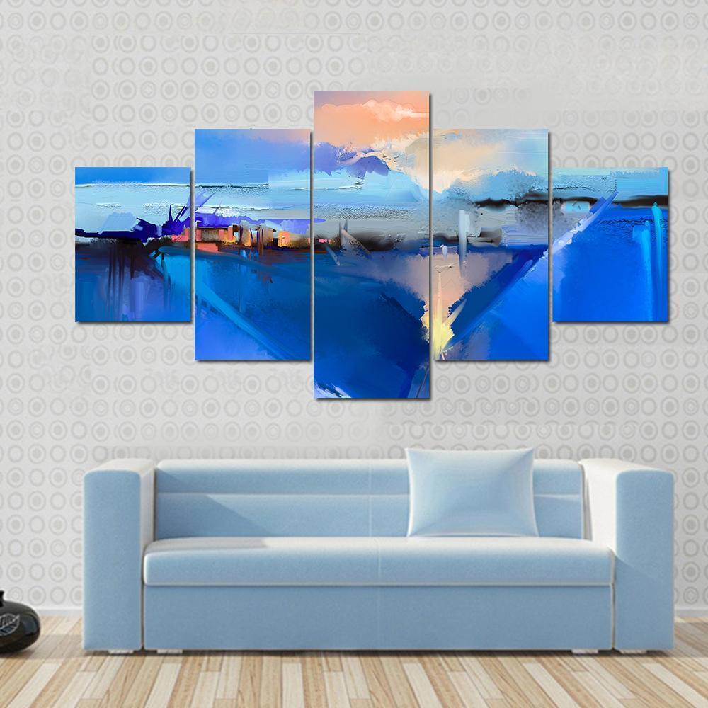 Abstract Of Tree Hill And Green Blue Field With Sunlight Canvas Wall Art-5 Star-Gallery Wrap-62" x 32"-Tiaracle