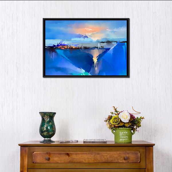 Abstract Of Tree Hill And Green Blue Field With Sunlight Canvas Wall Art-1 Piece-Floating Frame-24" x 16"-Tiaracle