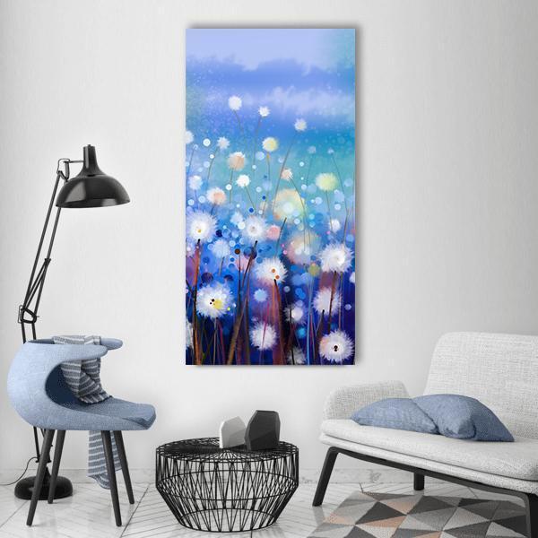 White Flowers Field Vertical Canvas Wall Art-3 Vertical-Gallery Wrap-12" x 25"-Tiaracle